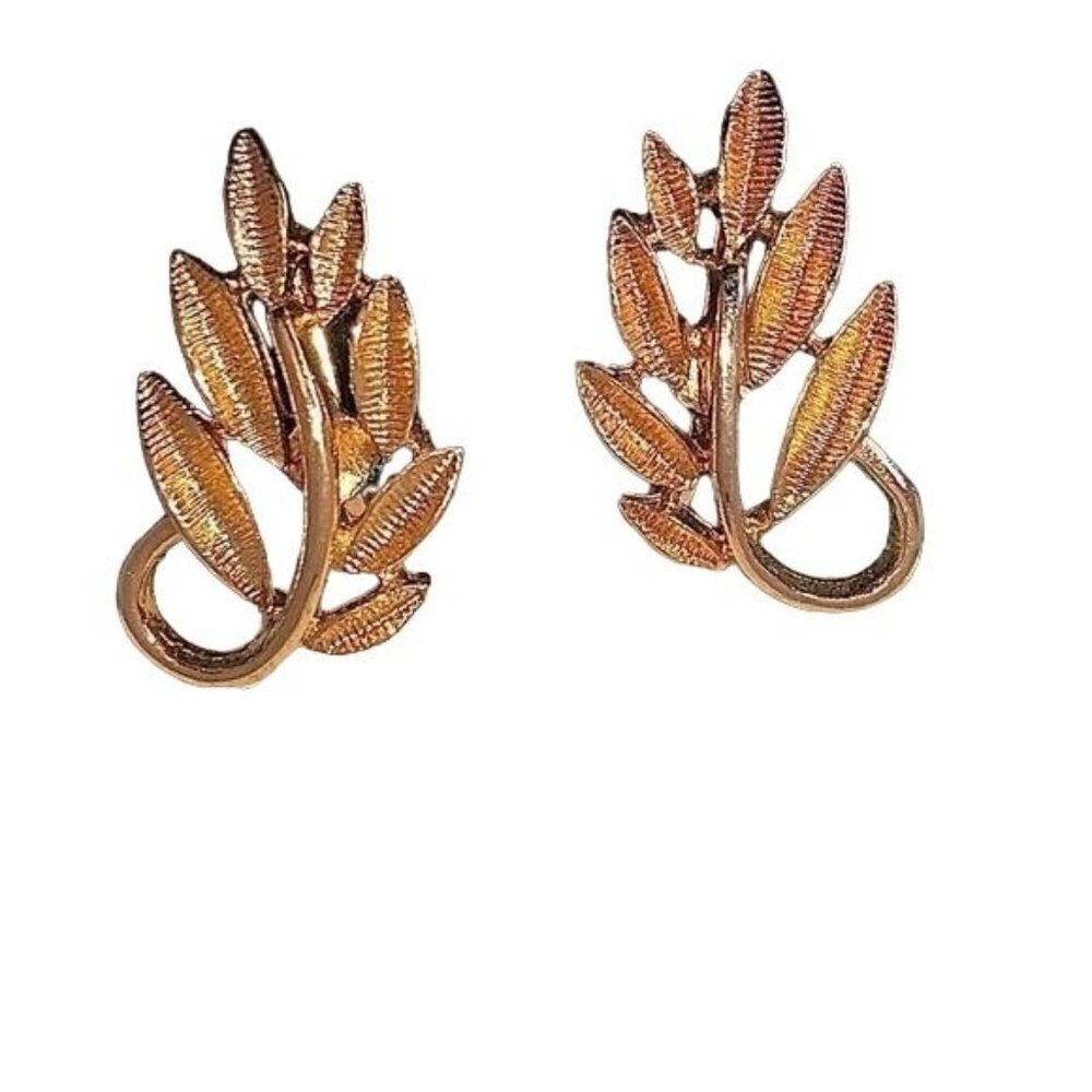 Napier Gold Tone Clip Leaf Earrings Leaves Vintage